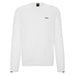 A white long-sleeve crewneck sweatshirt with a small black 'BOSS' logo on the left chest, displayed on a clean white background.