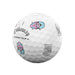 A white Callaway Chrome Tour golf ball with black text and colorful cartoon character graphics, shown on a plain white background.