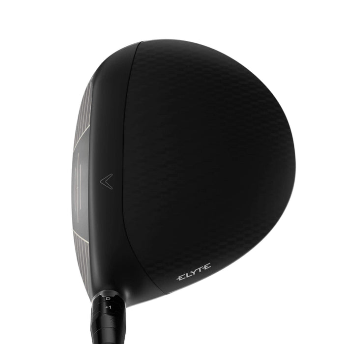 Black golf club head with 'ELYTE' branding on a white background