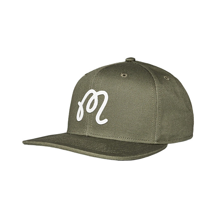 Malbon M Script Golf Snapback - Military Green Side View