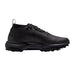 A black GORE-TEX golf shoe with a textured synthetic upper, black laces, and a rugged black sole with spike tips, shown in a side profile on a white background.