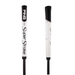 Two views of a PING Super Stroke golf putter grip on a solid white background, showing the front face and the side profile.