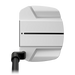 A close-up studio shot of PING Scottsdale TEC Ally Blue H Golf Putter at address with a black center stripe and a black shaft visible at the lower left, isolated on a black background.