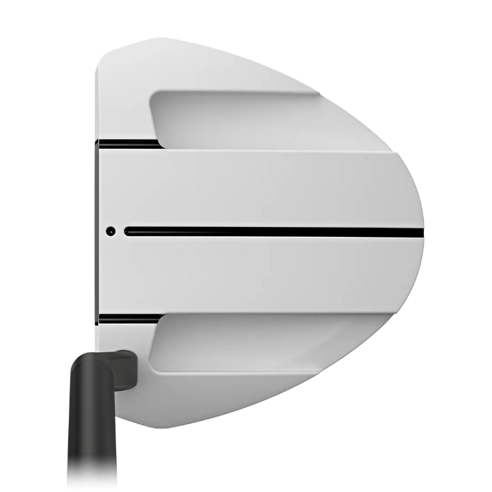 A close-up studio shot of aPING Scottsdale TEC Ketsch 4 Golf Putter, showing the back or sole side with a white face, black center line, and a black shaft extending downward on a plain white background.