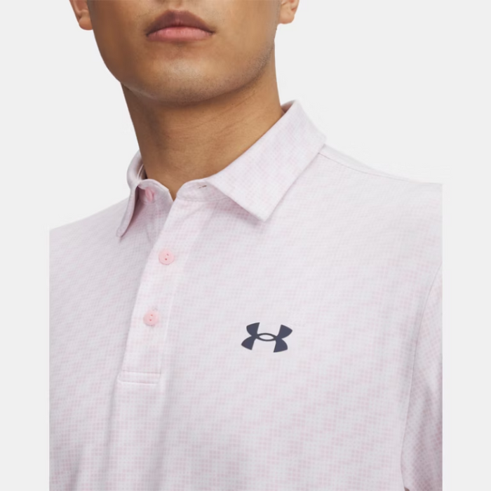 Under Armour Playoff 3.0 Print Golf Polo Shirt - White/Prime Pink/Downpour Grey