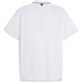 White short-sleeve polo shirt shown from the back, featuring a classic collar with a thin green, red, and white stripe detail, and a small brand tag near the bottom right hem.