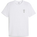 A white short-sleeve crewneck t-shirt by Puma, featuring a small dark green graphic on the left chest with the text '15 MILES TO GO' and a small bear illustration.