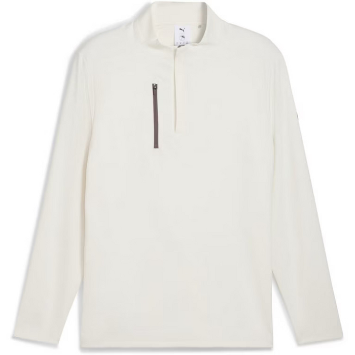 The Puma and Arnold Palmer CloudSpun Golf Quarter Zip in warm white viewed from the front