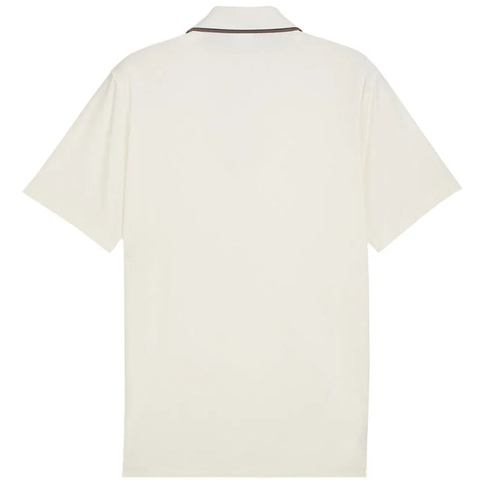 A white golf polo shirt from Puma and arnold palmer in warm white viewed from the back