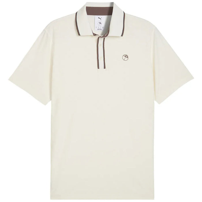 A white golf polo shirt from Puma and arnold palmer in warm white viewed from the front