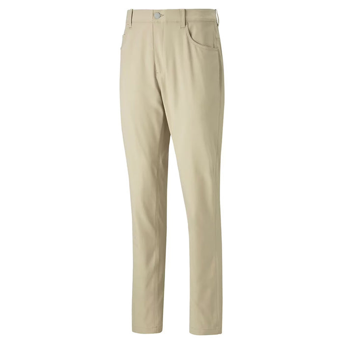 A view from the front of a pair of beige alabaster Puma Golf trousers