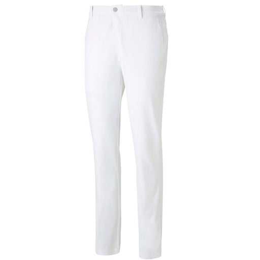 White slim-fit trousers shown flat against a solid white background.