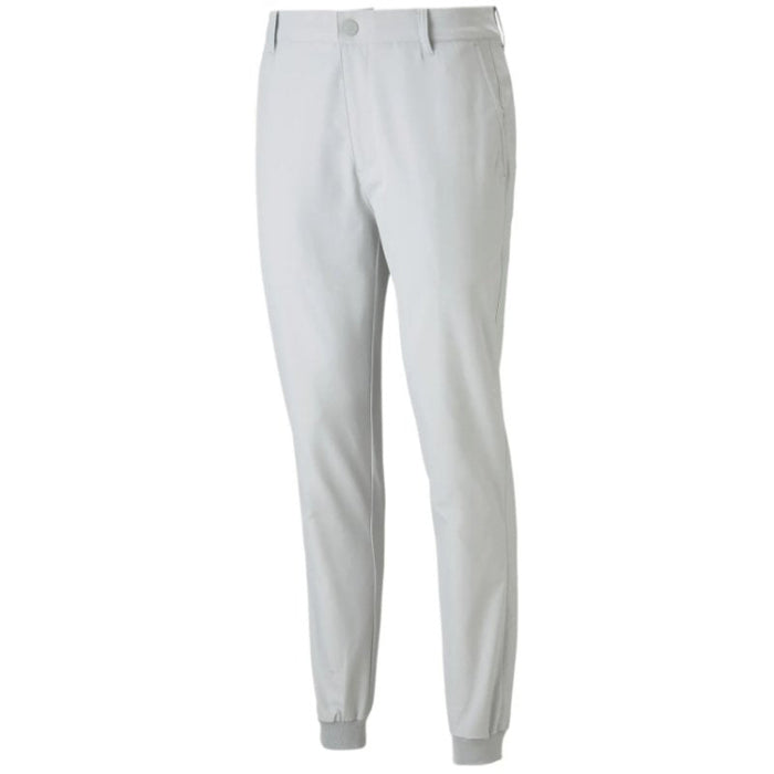 A Front view of the Puma Dealer golfer's Jogging bottoms in a ash gray colour