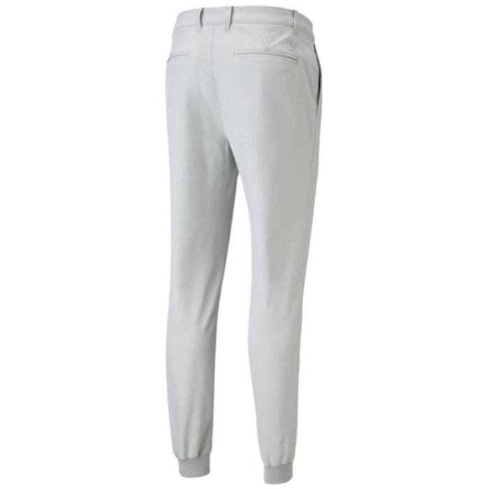 A rear view of the Puma Dealer golfer's Jogging bottoms in a ash gray colour