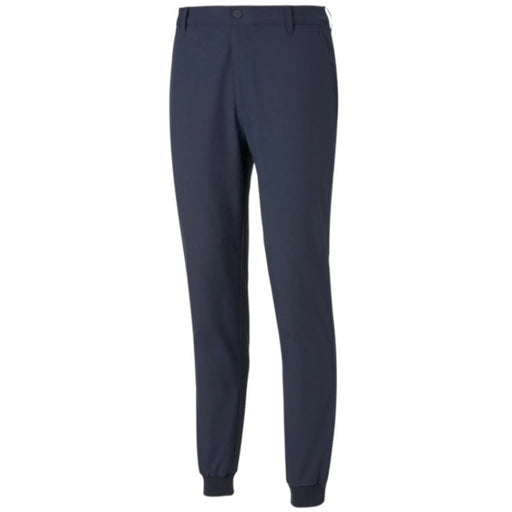 A Front view of the Puma Dealer golfer's Jogging bottoms in a deep navy colour