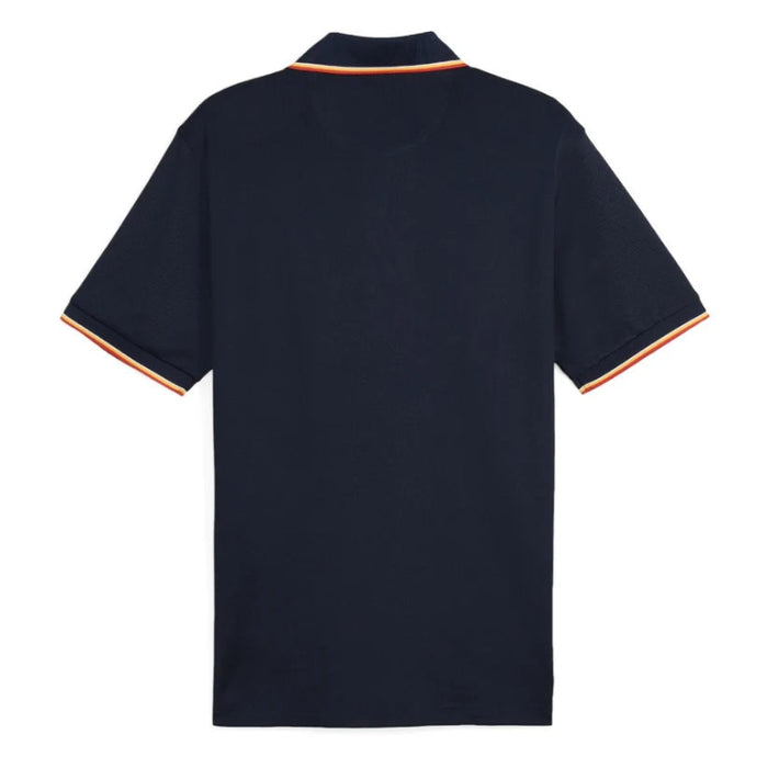 A dark navy golf polo shirt from Puma and the Palm Tree Crew in deep navy viewed from the back