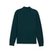A dark green terrain long-sleeve quarter-zip sweatshirt from puma golf and reigning champ shown from the back, displayed on a clean white background.
