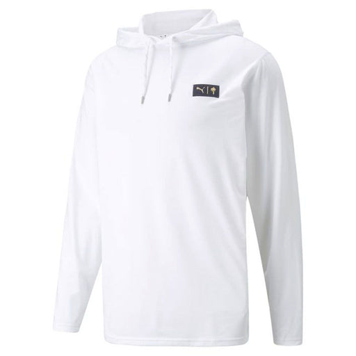 A view from the front of the Puma x Palm Tree Club Lightweight Golf Hoodie in colour BRIGHT WHITE