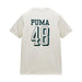 The back of an off-white short-sleeve t-shirt featuring 'PUMA' and the number '48' printed in dark green with a white outline.