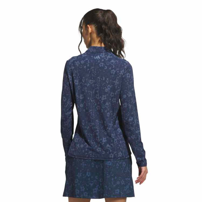 adidas Ladies Ultimate365 Cool Feeling Printed 1/4 Zip Golf Pullover - Navy Back View