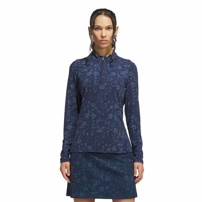 adidas Ladies Ultimate365 Cool Feeling Printed 1/4 Zip Golf Pullover - Navy Front View