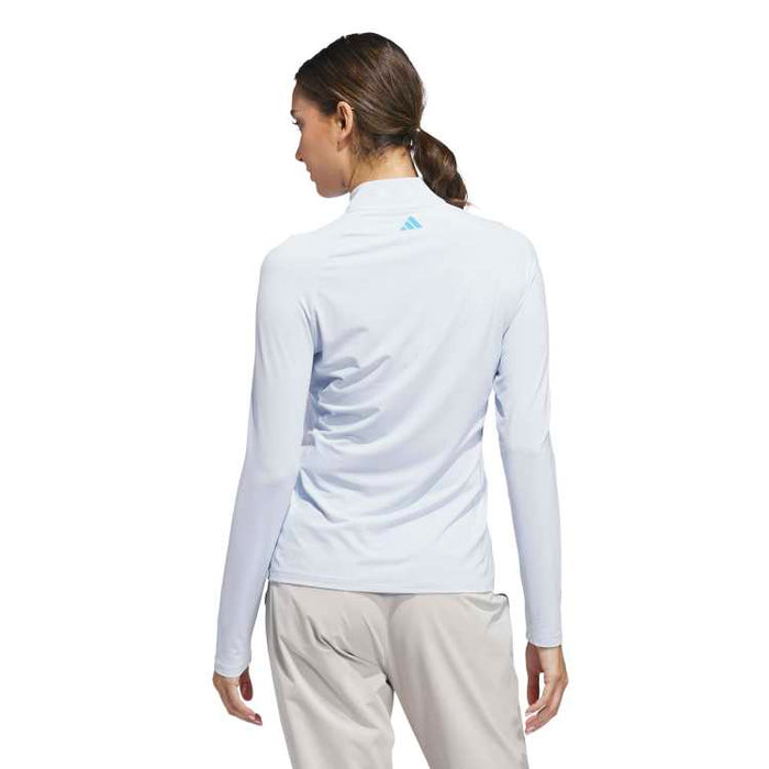 adidas Ultimate365 Solid 1/4 Zip Mock Golf Polo - Crystal Sky Back View 