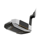 Close-up studio shot of a Ping Scottsdale ALLEY BLUE putter head on a clean white background, showing the white and black clubface with gold accents and part of the black shaft.