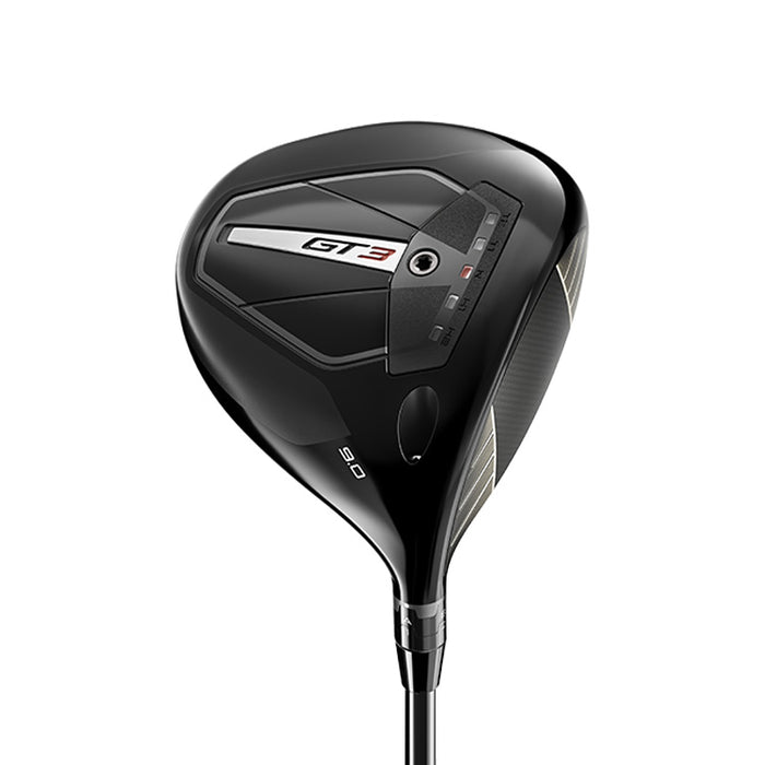 A black Titleist GT3 golf driver with a pear-shaped clubhead and adjustable settings on the head.
